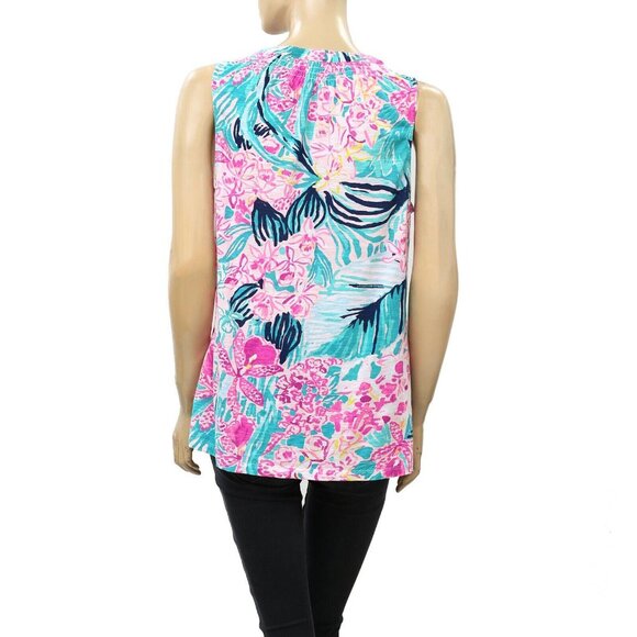 Lilly Pulitzer Essie Smocked Blouse Tank Top Printed Beach Cotton XS New 251587 - Picture 6 of 8